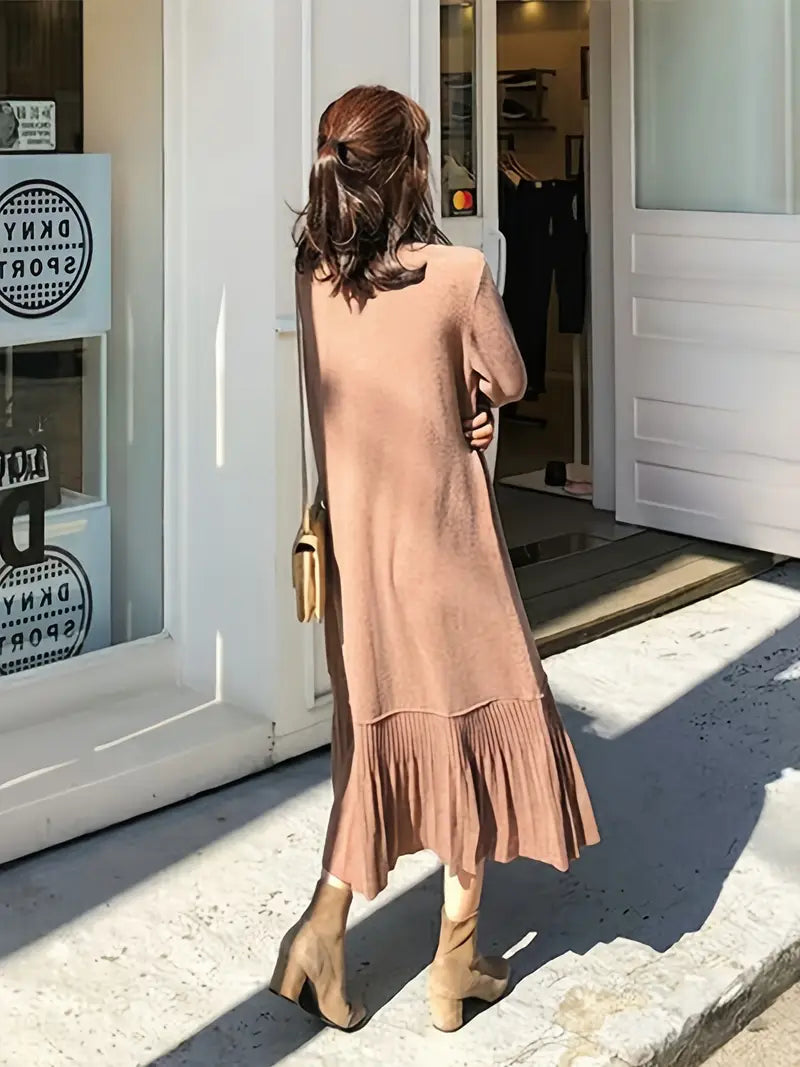 Abito in maglia con cappotto - linea A chic sopra il ginocchio, maniche lunghe, misto poliestere