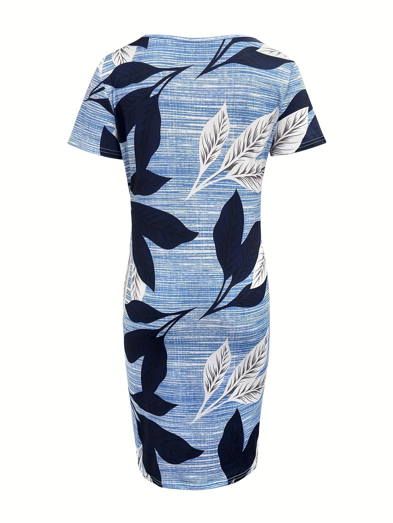 Abito Bodycon a maniche corte con stampa a foglie blu