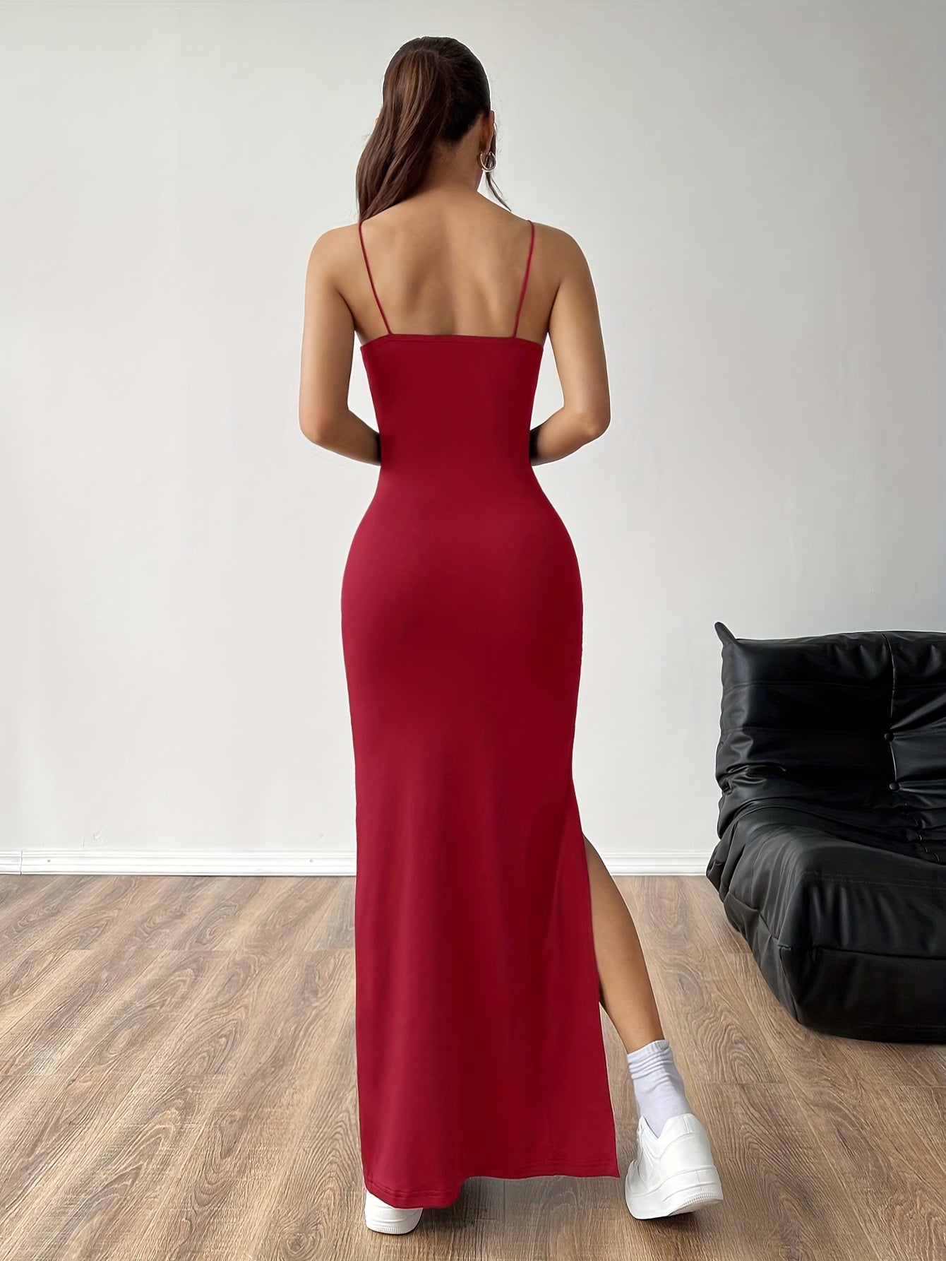 Maxi abito bodycon elegante e senza maniche Abito estivo con cinturino a spaghetti