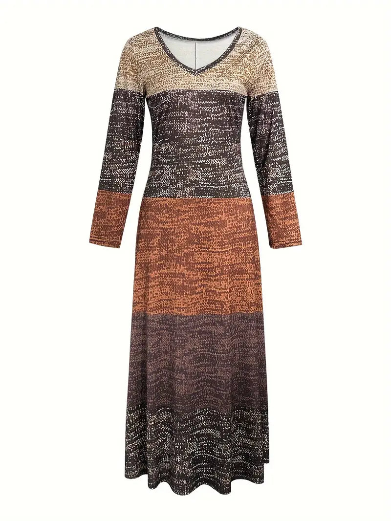 Audace e bello: abito midi con scollo a V e color block