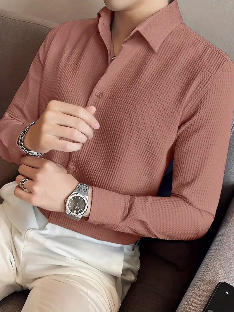 Lorenzo | Camicia da Uomo in Tessuto Waffle a Maniche Lunghe