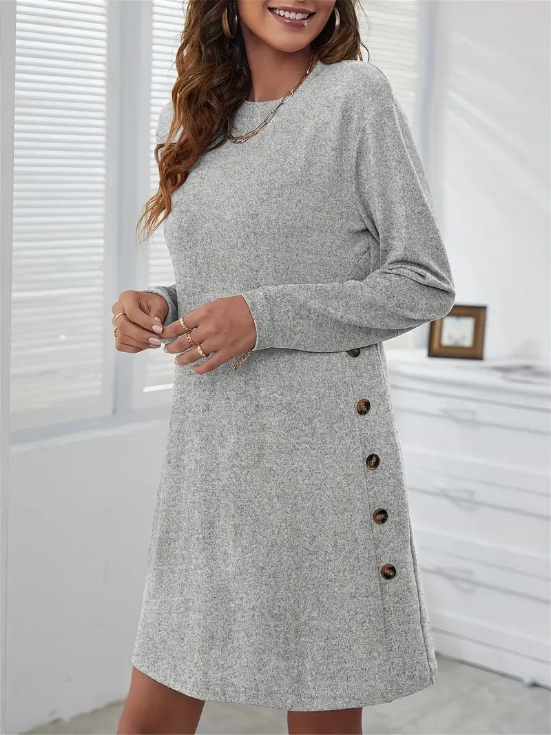 Abito con abbottonatura - maniche lunghe, scollo rotondo, tinta unita