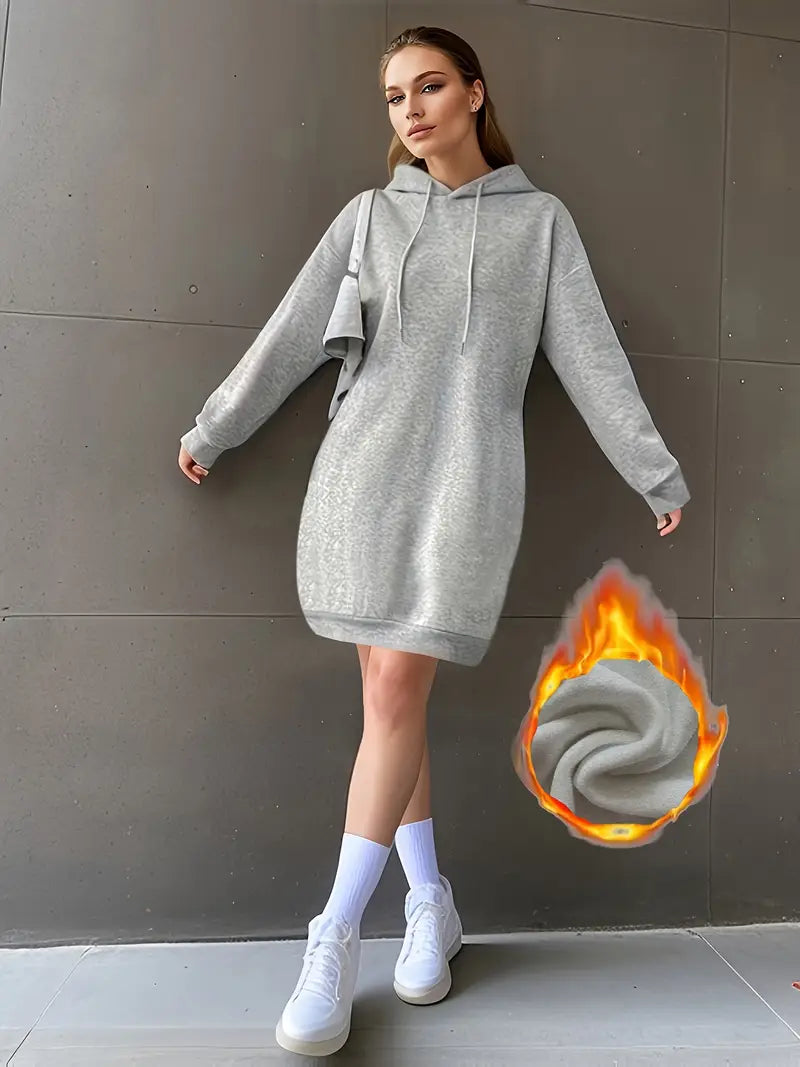 Abito donna con cappuccio - manica lunga, tinta unita, casual, poliestere