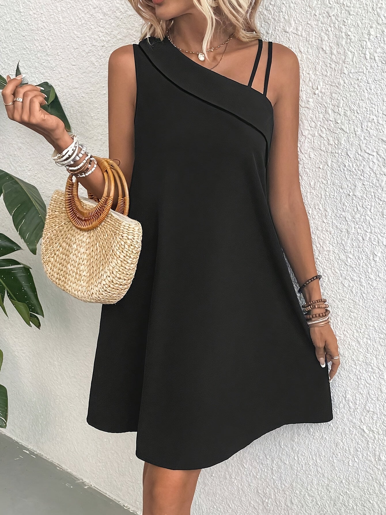 Mini abito monospalla - casual, asimmetrico, elasticizzato, per l'estate