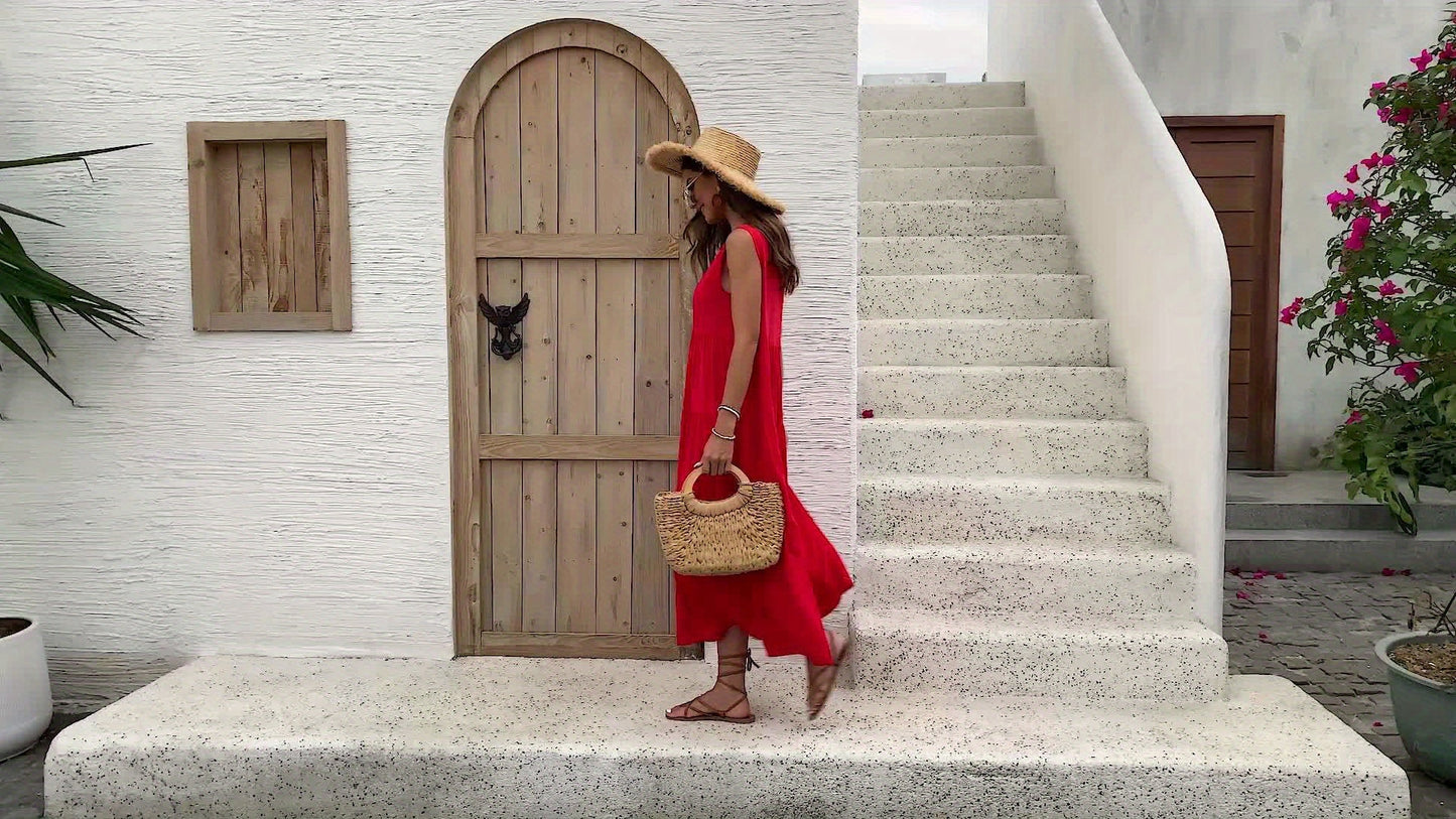 Abito arioso con scollo a V e rouches Senza maniche ed estivo