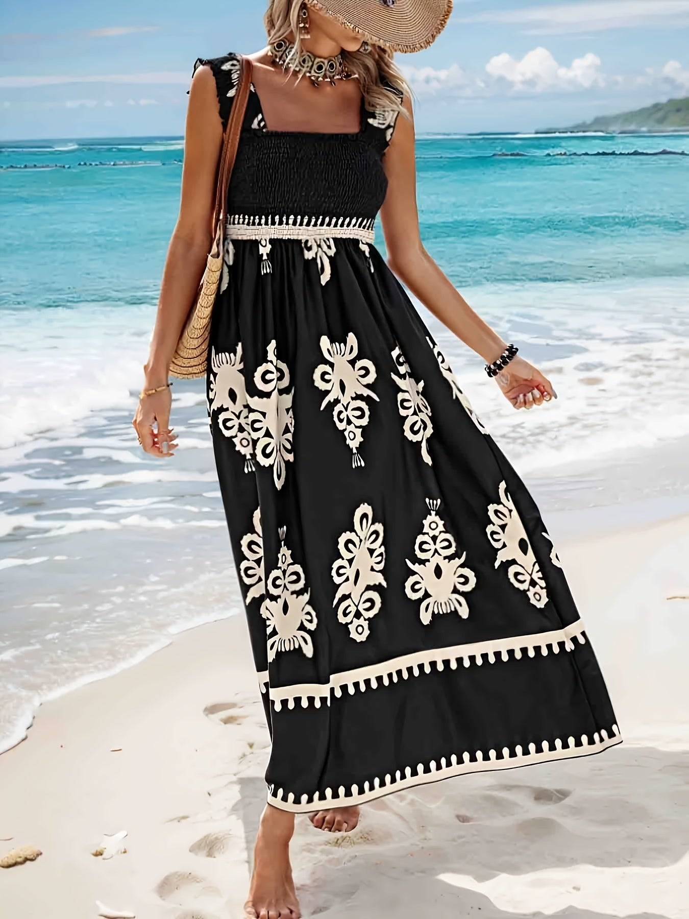 Abito estivo con stampa tribale abito da donna senza maniche a canottiera