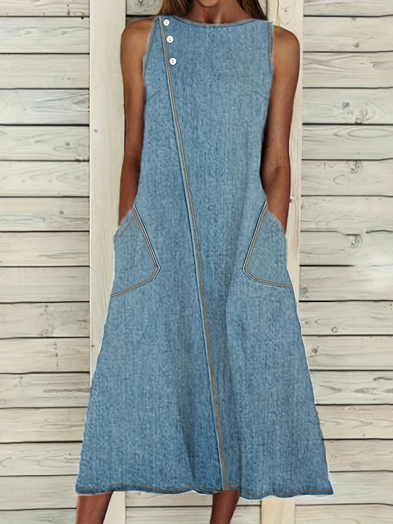 Abito oversize in denim Abito midi estivo in misto cotone, sciolto e di dimensioni ridotte