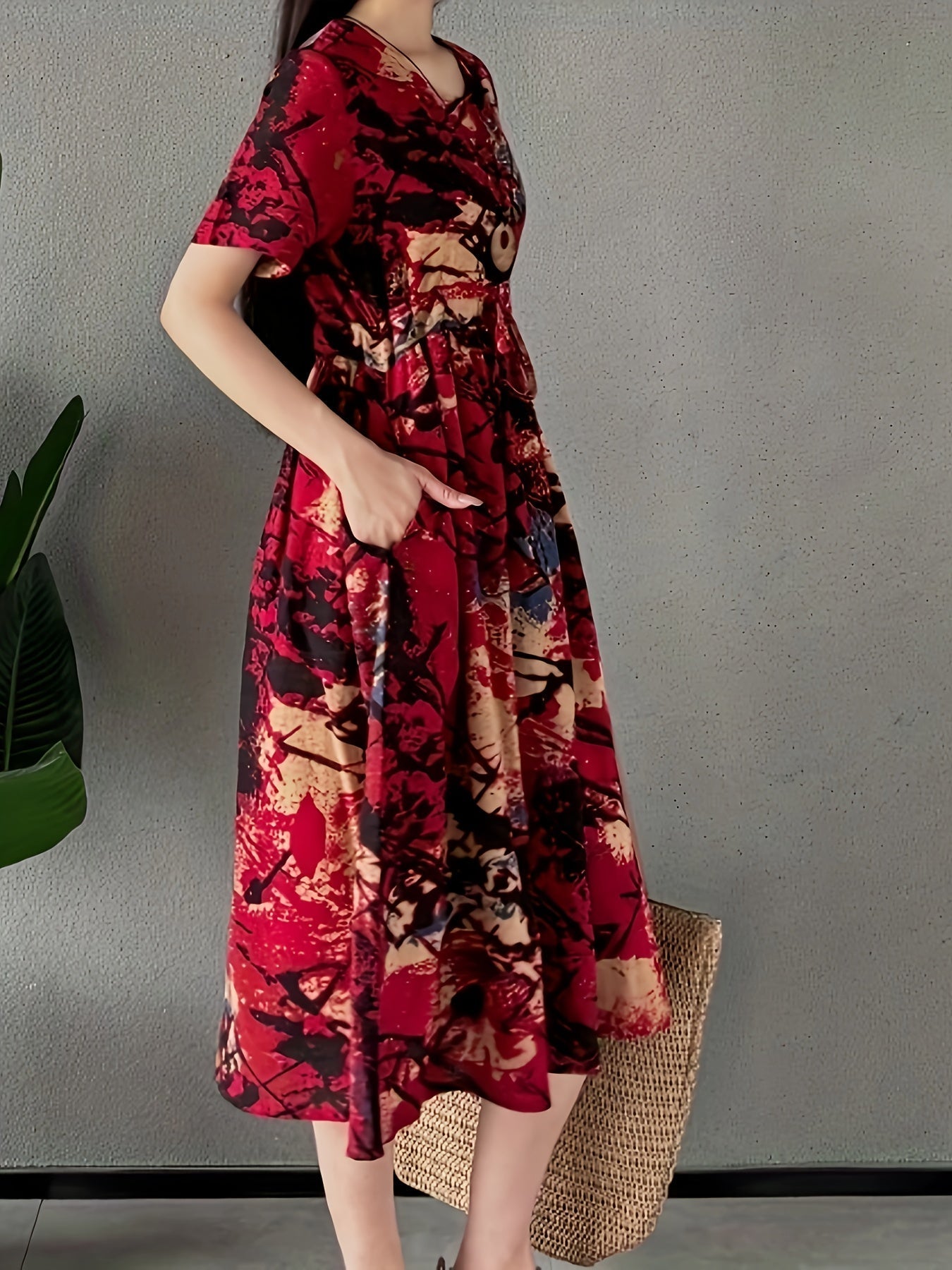 Abito estivo da donna in lino - Elegante linea ad A, collo rotondo, arioso e confortevole per l'abbigliamento quotidiano e il tempo libero