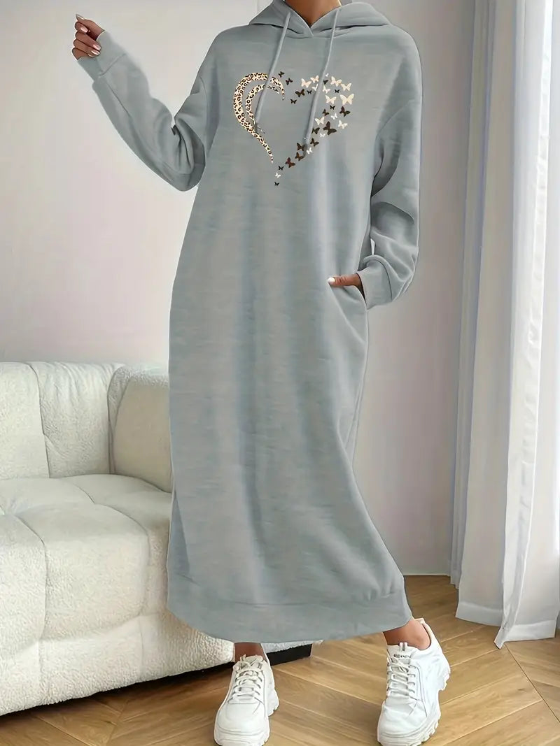 Abito da donna con cappuccio sopra il ginocchio - Caldo, casual e confortevole