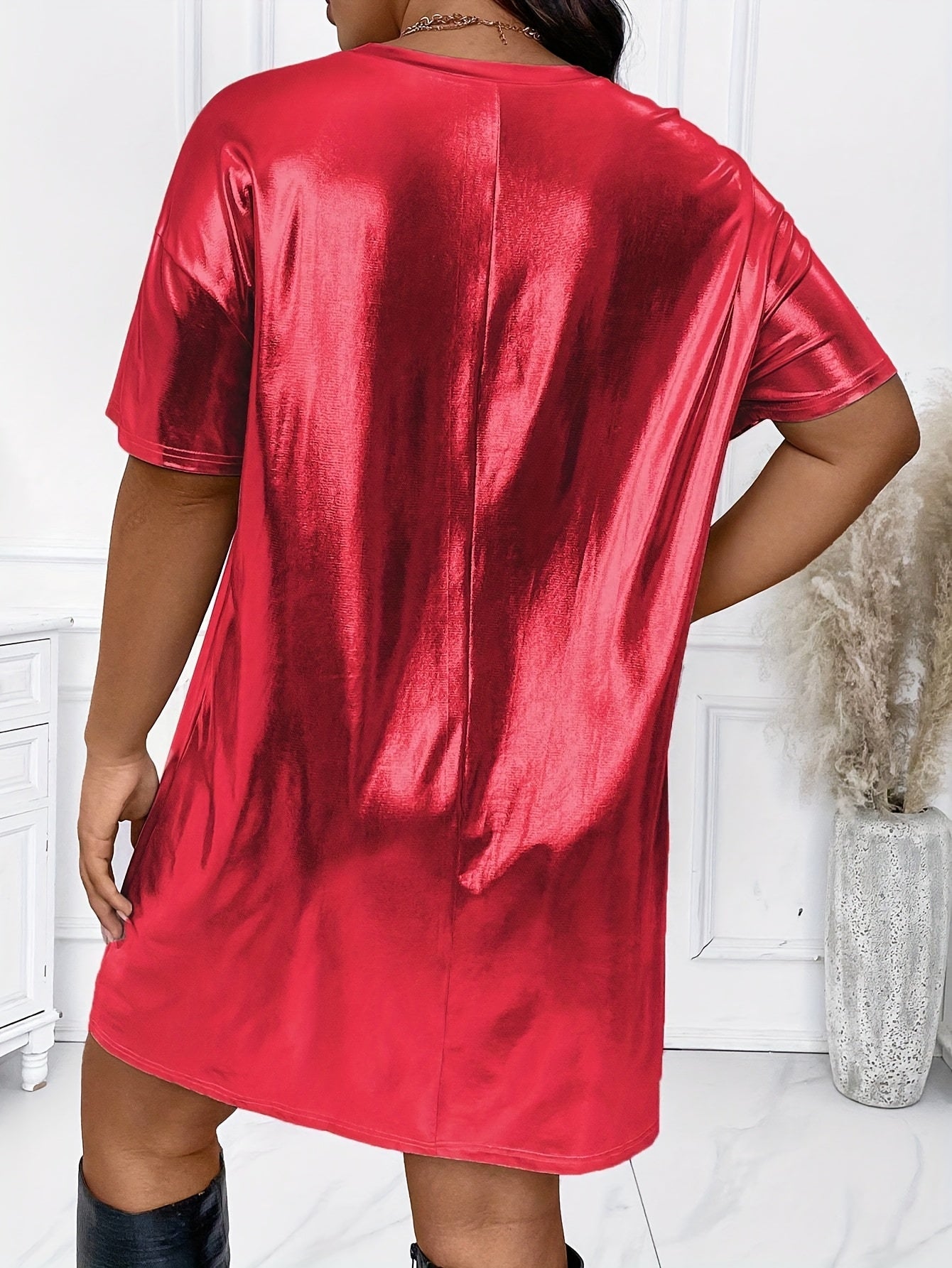 Abito T-shirt alla moda - Monocolore, Look metallizzato, Spalla scesa, Casual e confortevole