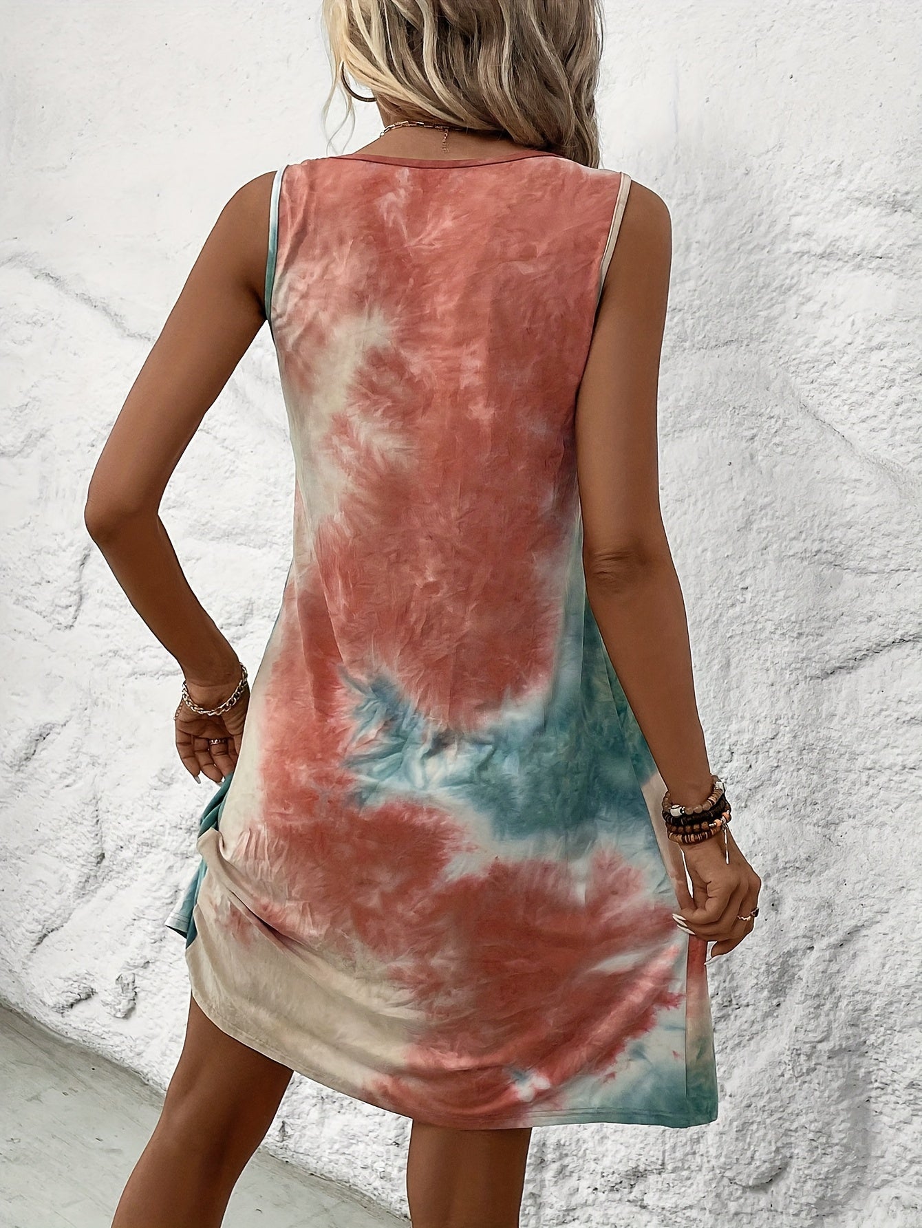 Abito estivo tie-dye Senza maniche, leggero e arioso Maxi abito casual con scollatura rotonda