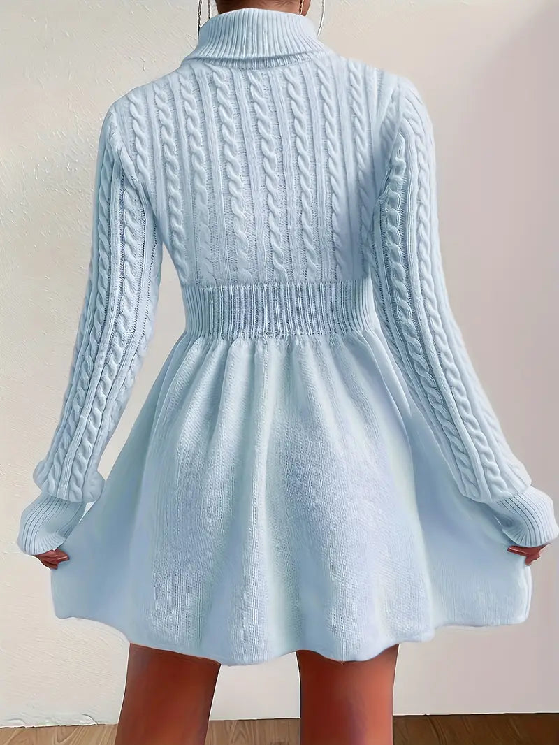 Elegante abito in maglia a trapezio con collo alto e maniche lunghe