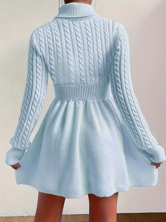 Elegante abito in maglia a trapezio con collo alto e maniche lunghe