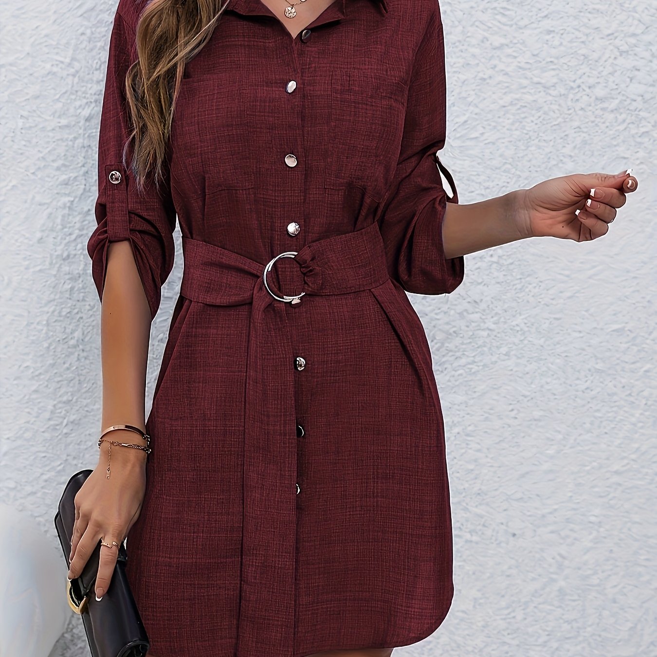 Abito elegante con colletto in poliestere