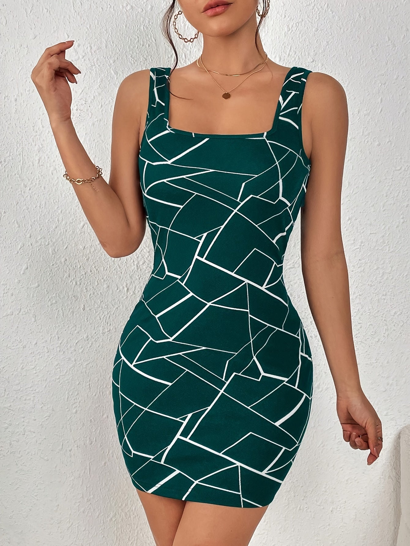 Miniabito bodycon geoprint da donna, elegante abito a canotta