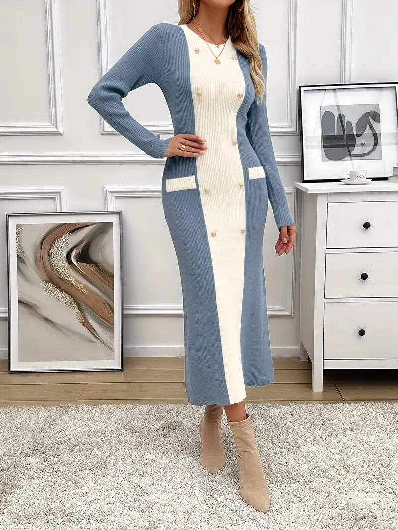 Abito doppiopetto in maglia da donna - manica lunga, bodycon, color block