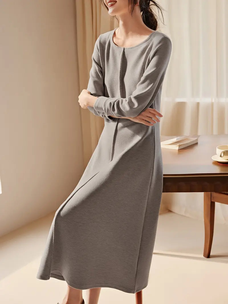 Elegante abito in maglia a maniche lunghe per donna, scollo rotondo