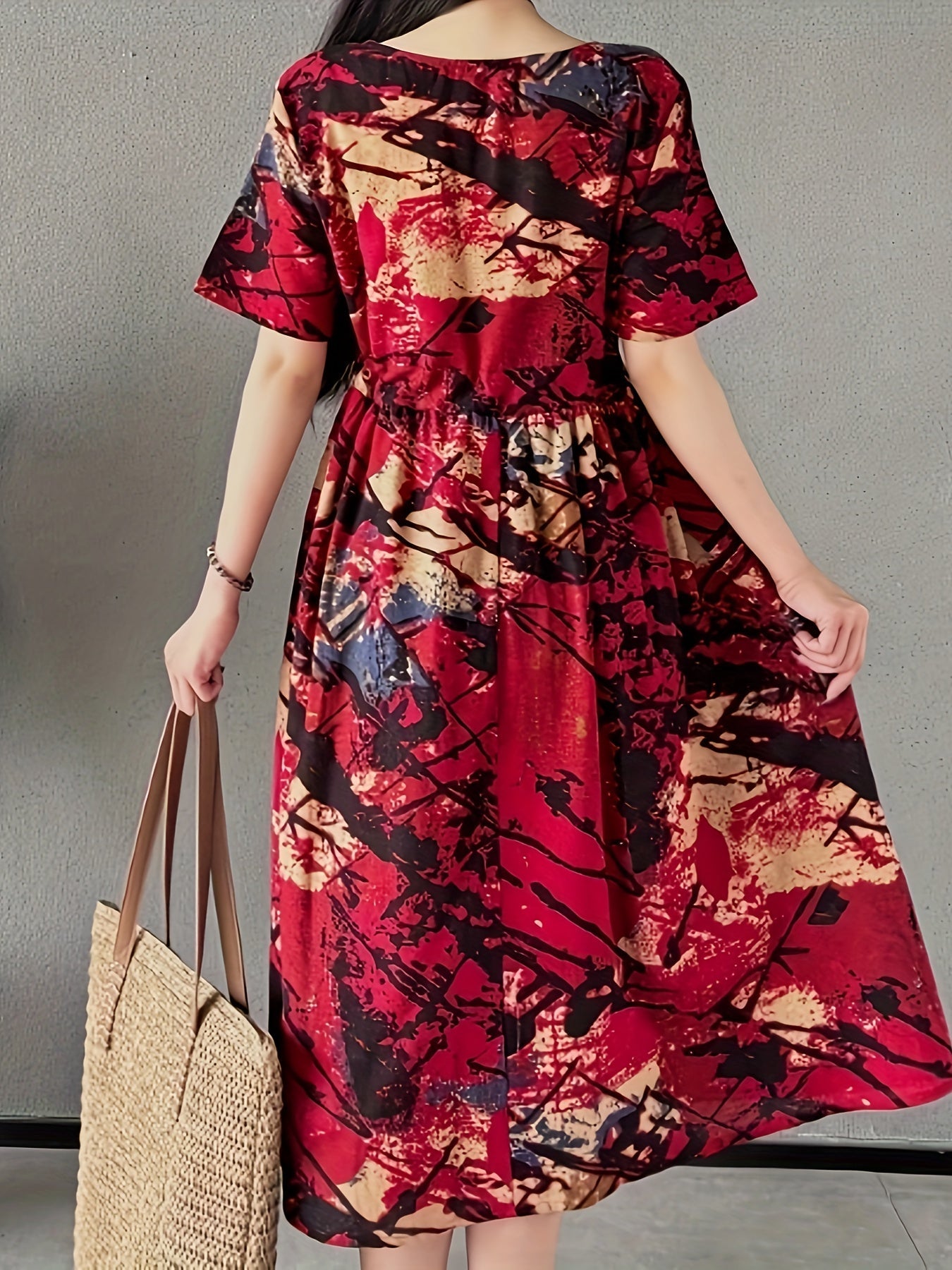 Abito estivo da donna in lino - Elegante linea ad A, collo rotondo, arioso e confortevole per l'abbigliamento quotidiano e il tempo libero