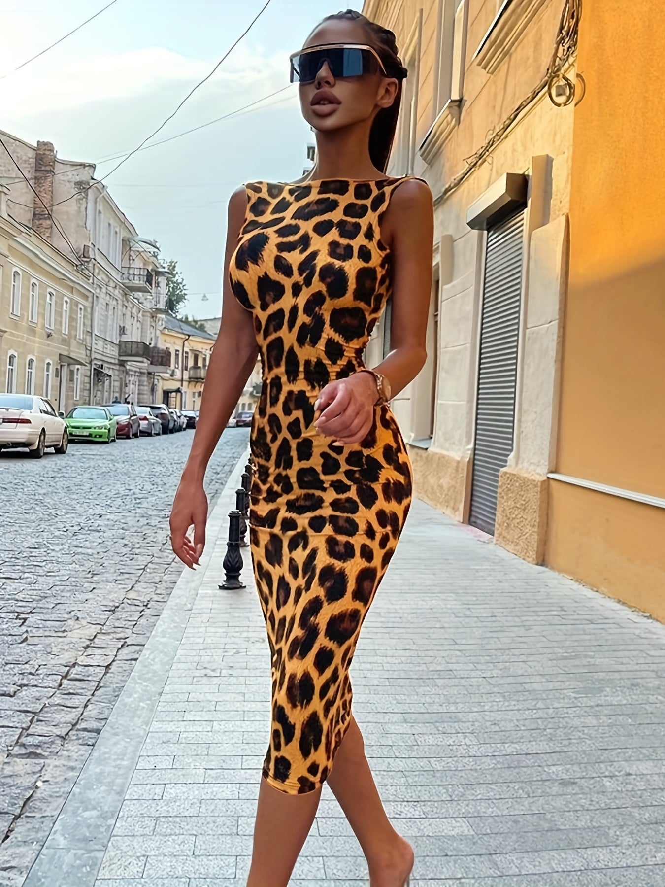 Abito bodycon leopardato - senza schienale, vestibilità skinny in stile gotico