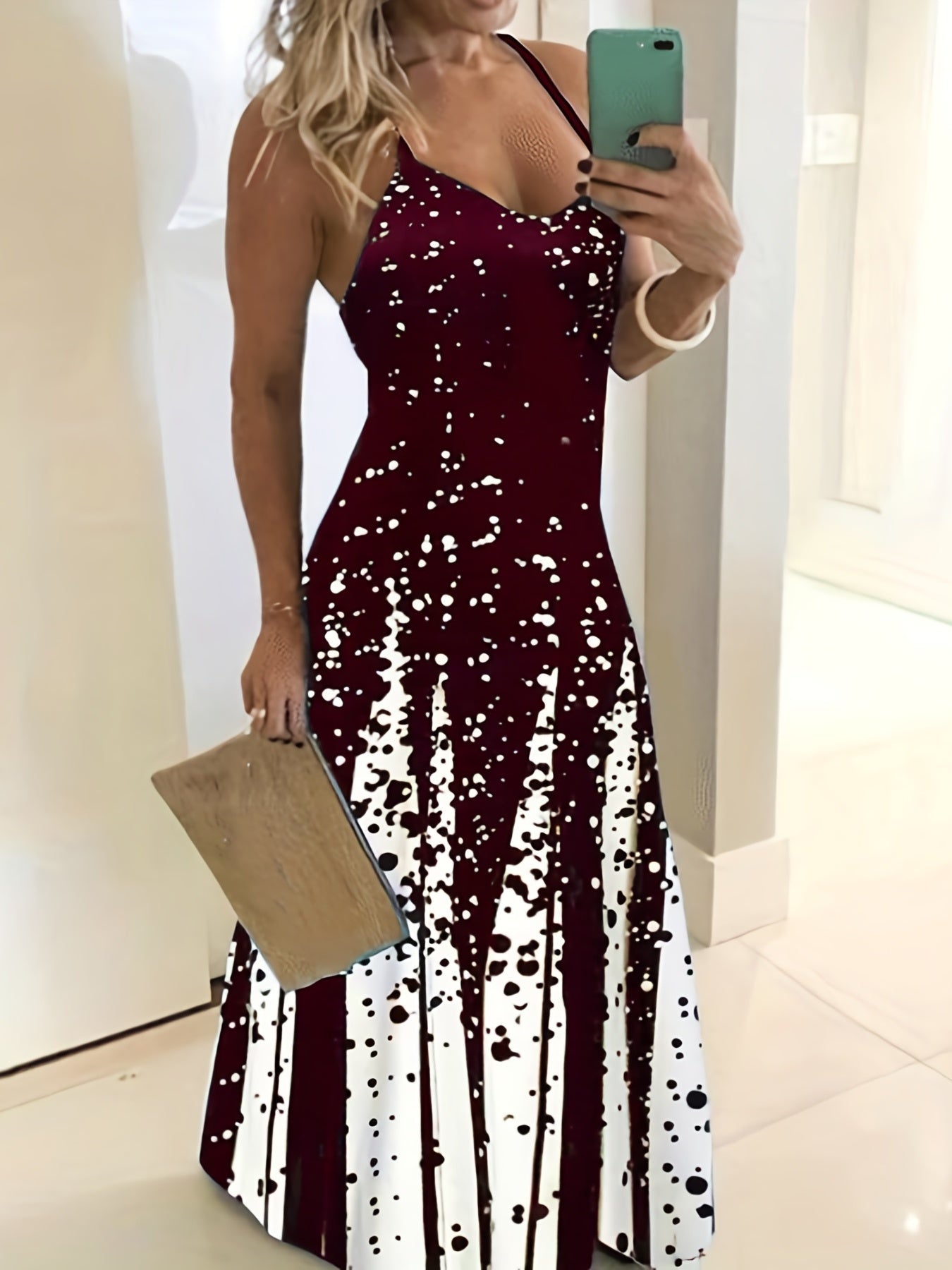 Maxi abito a blocchi di colore - Abito estivo senza maniche con scollo a V