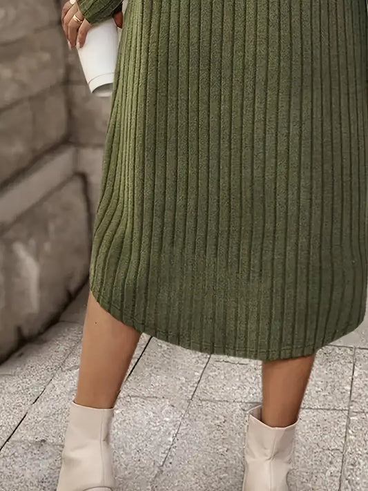 Abito midi chic a maniche lunghe da donna - maglia a coste