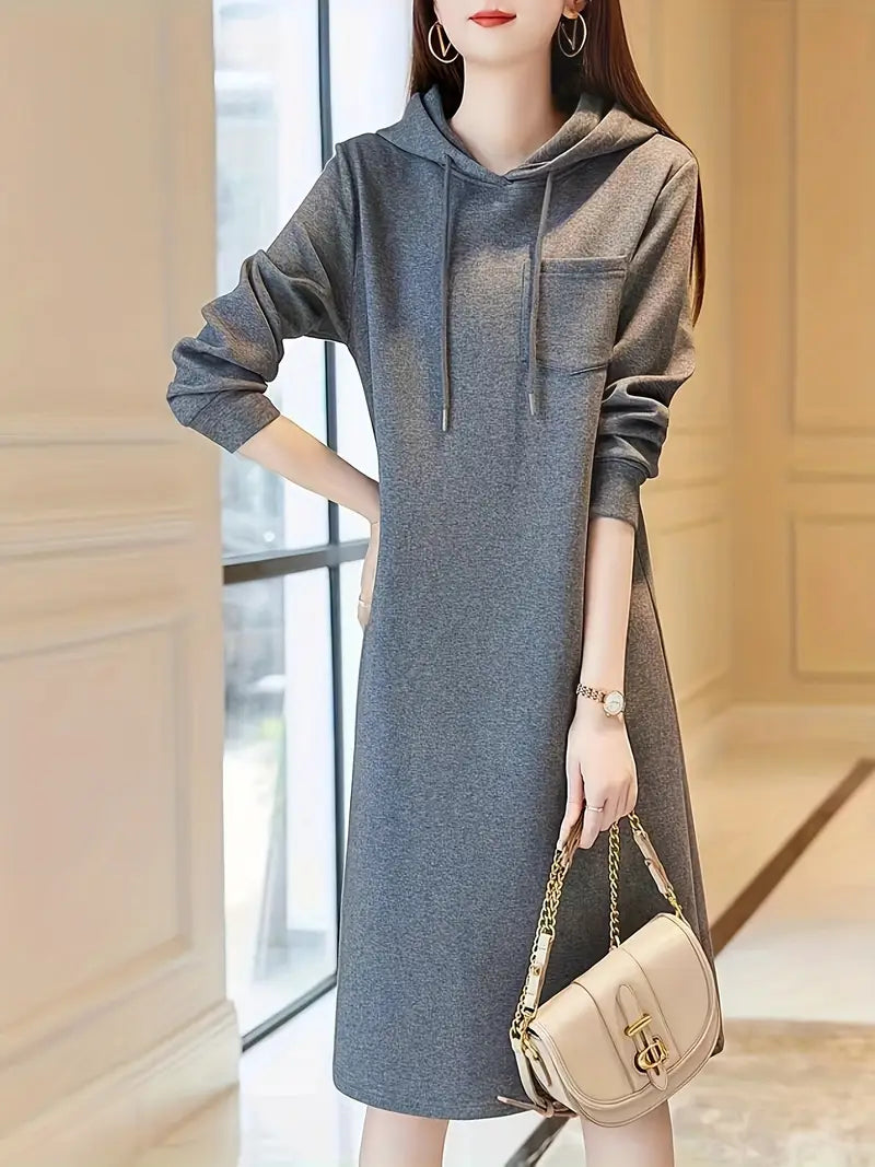 Abito casual con cappuccio - manica lunga, stile felpa, colori solidi