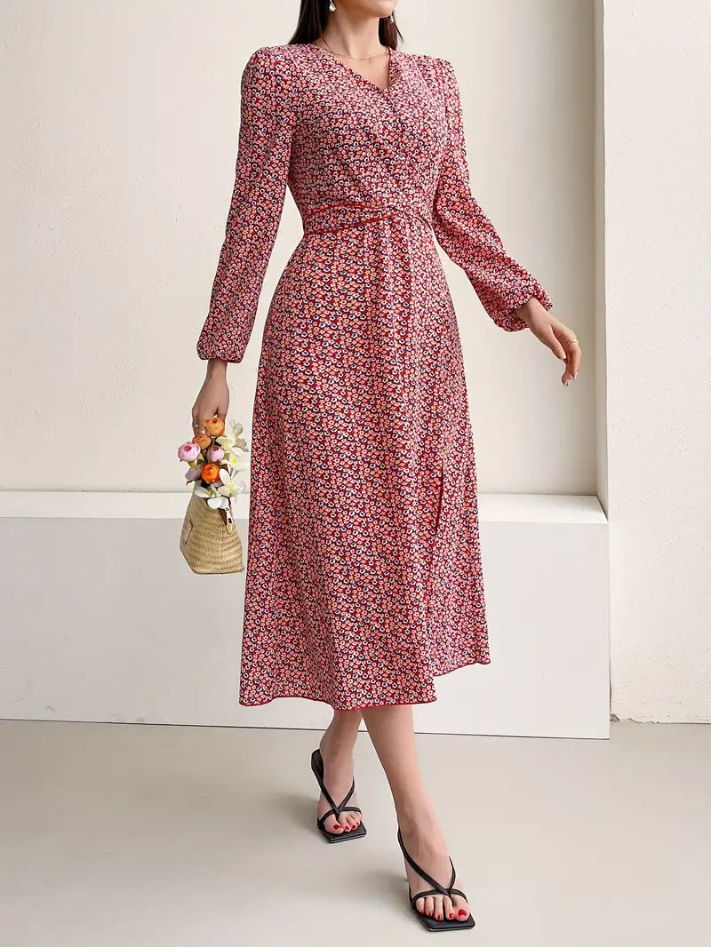 Elegante abito midi con maniche lunghe e pizzo