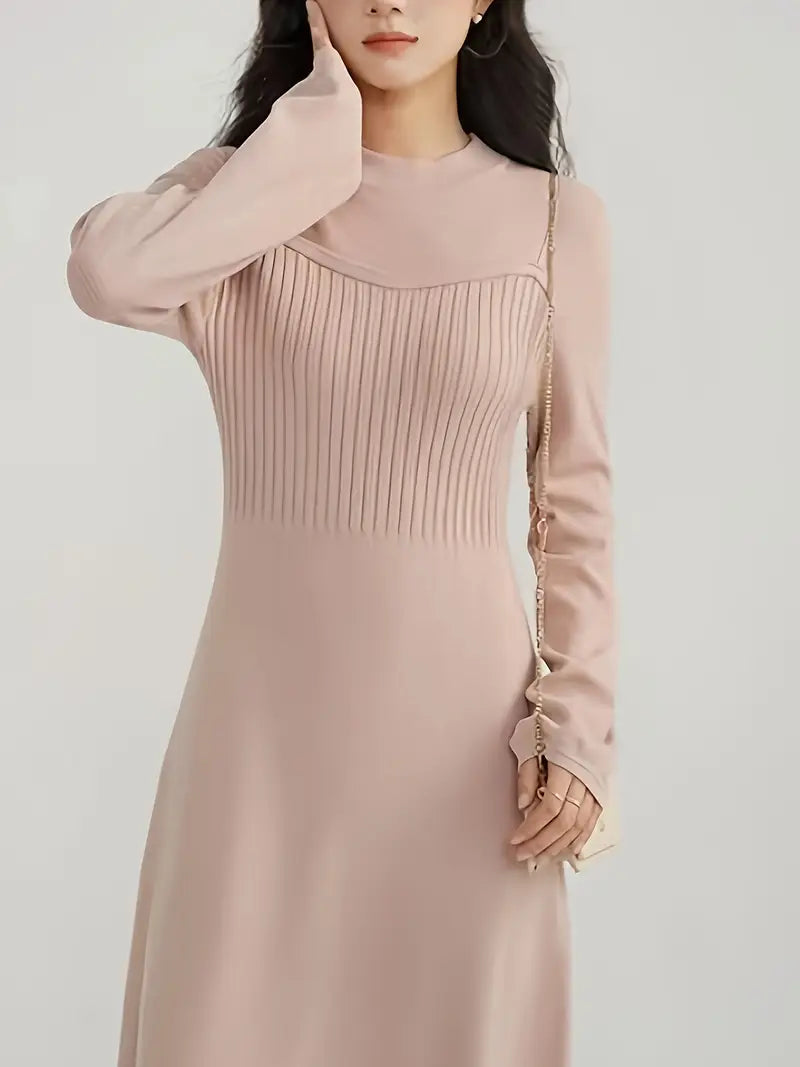 Elegante abito da donna in maglia di acrilico - maniche lunghe, collo rotondo