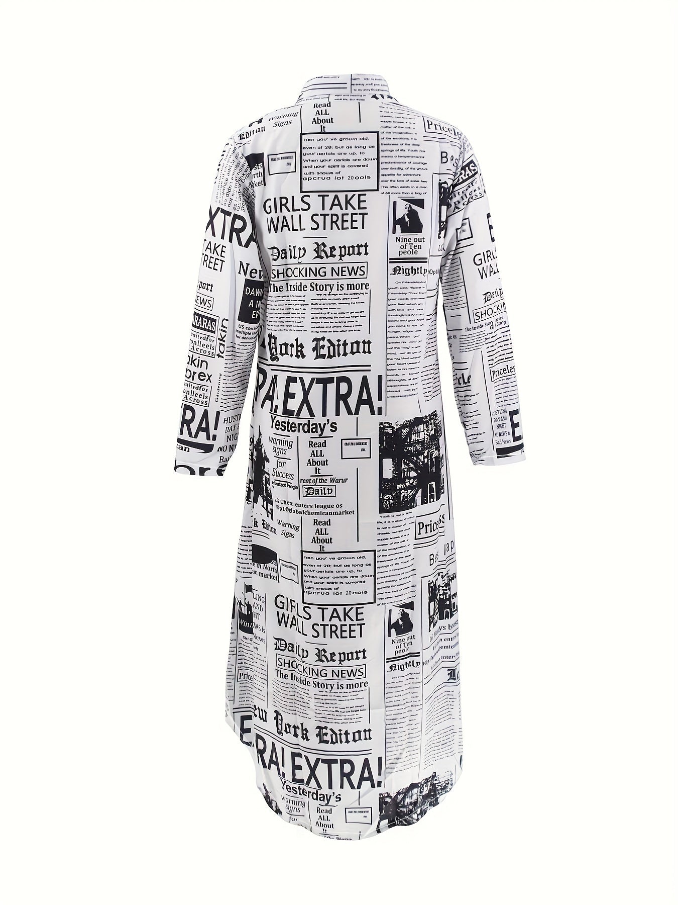 Abito camicia con stampa giornale Abito casual a maniche lunghe con abbottonatura