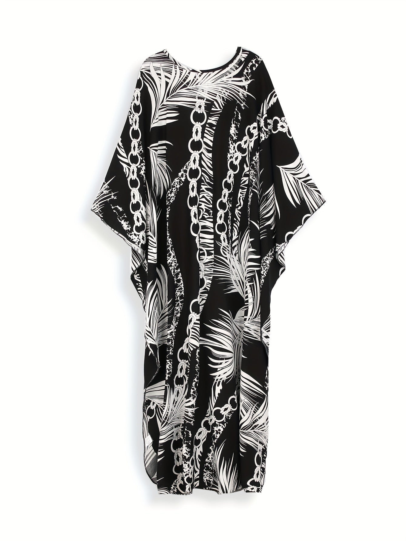 Abito da spiaggia boho da donna - Maxi abito bianco e nero con scollo a V