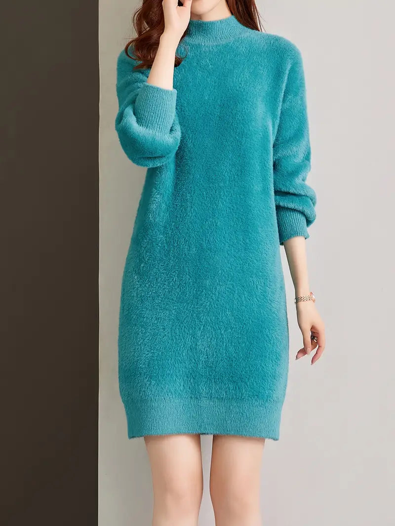 Abito in maglia a maniche lunghe inverno, Elegante abito in maglia a collo tondo