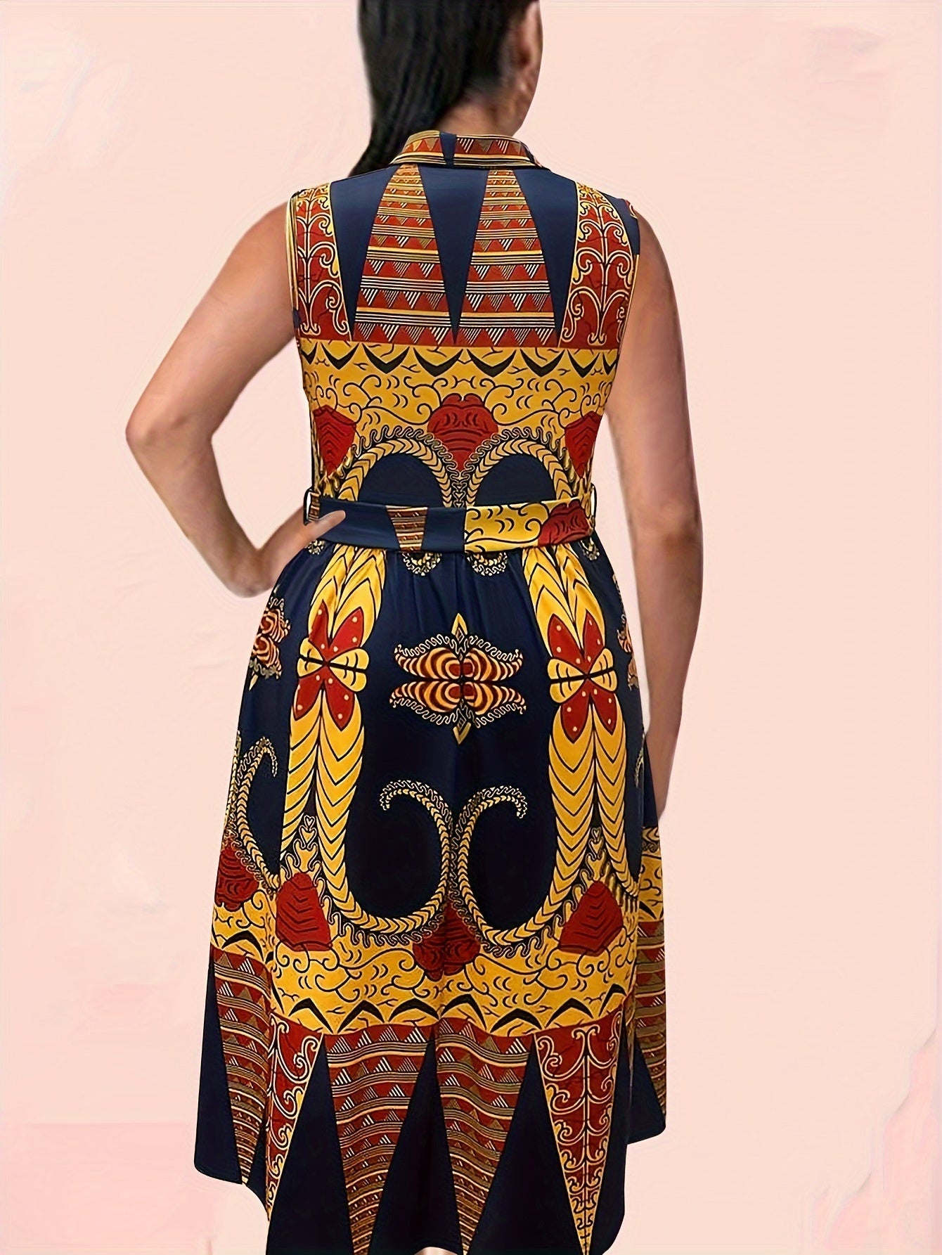 Abito floreale plus size da donna - abbottonatura, senza maniche, estate e vacanze