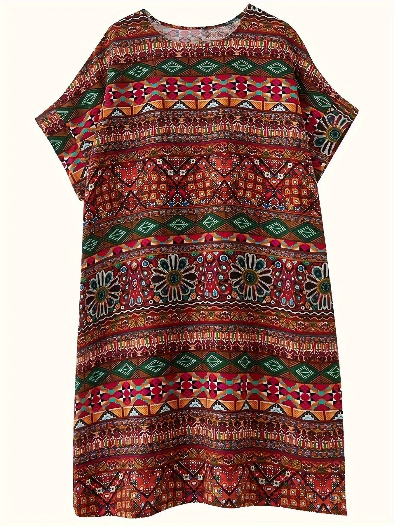 Abito da donna in lino - taglie forti, motivo floreale, tasche e perfetto per l'estate