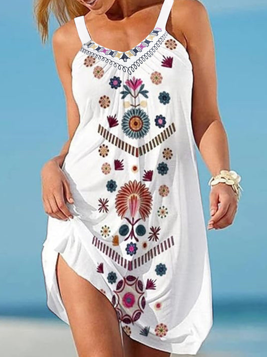Abito da spiaggia estivo con motivo floreale arioso con spalline regolabili