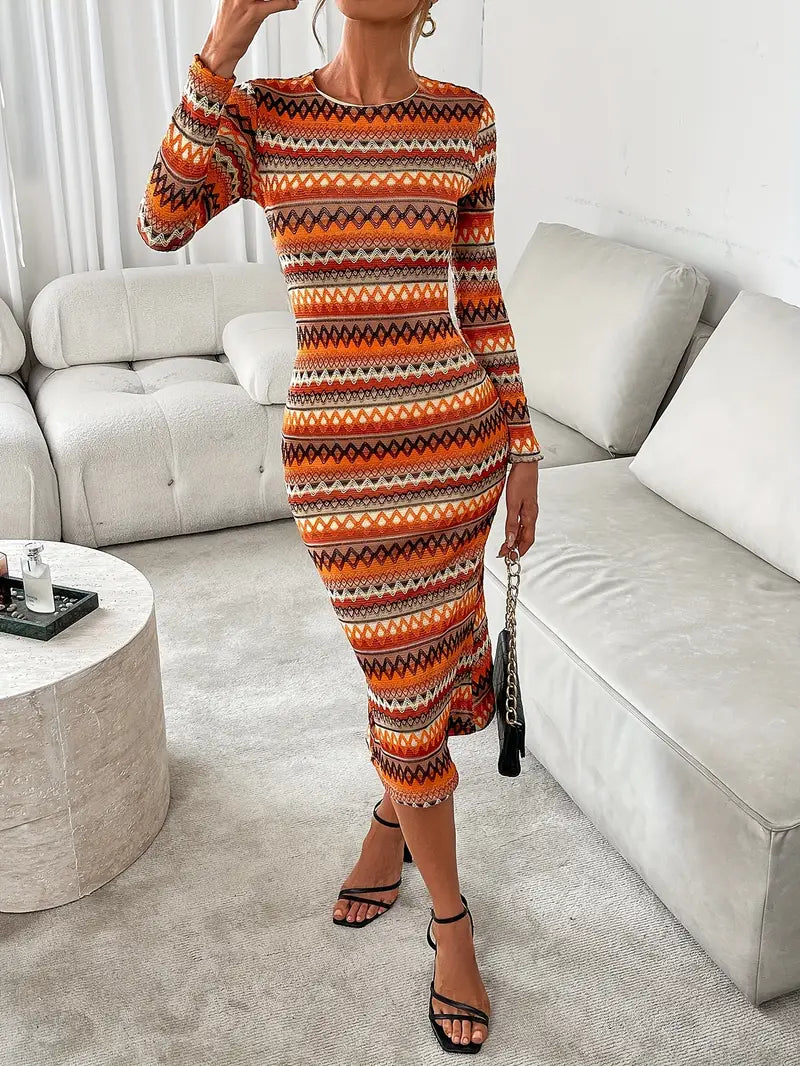 Abito da donna in maglia con motivo geometrico - abito invernale a maniche lunghe