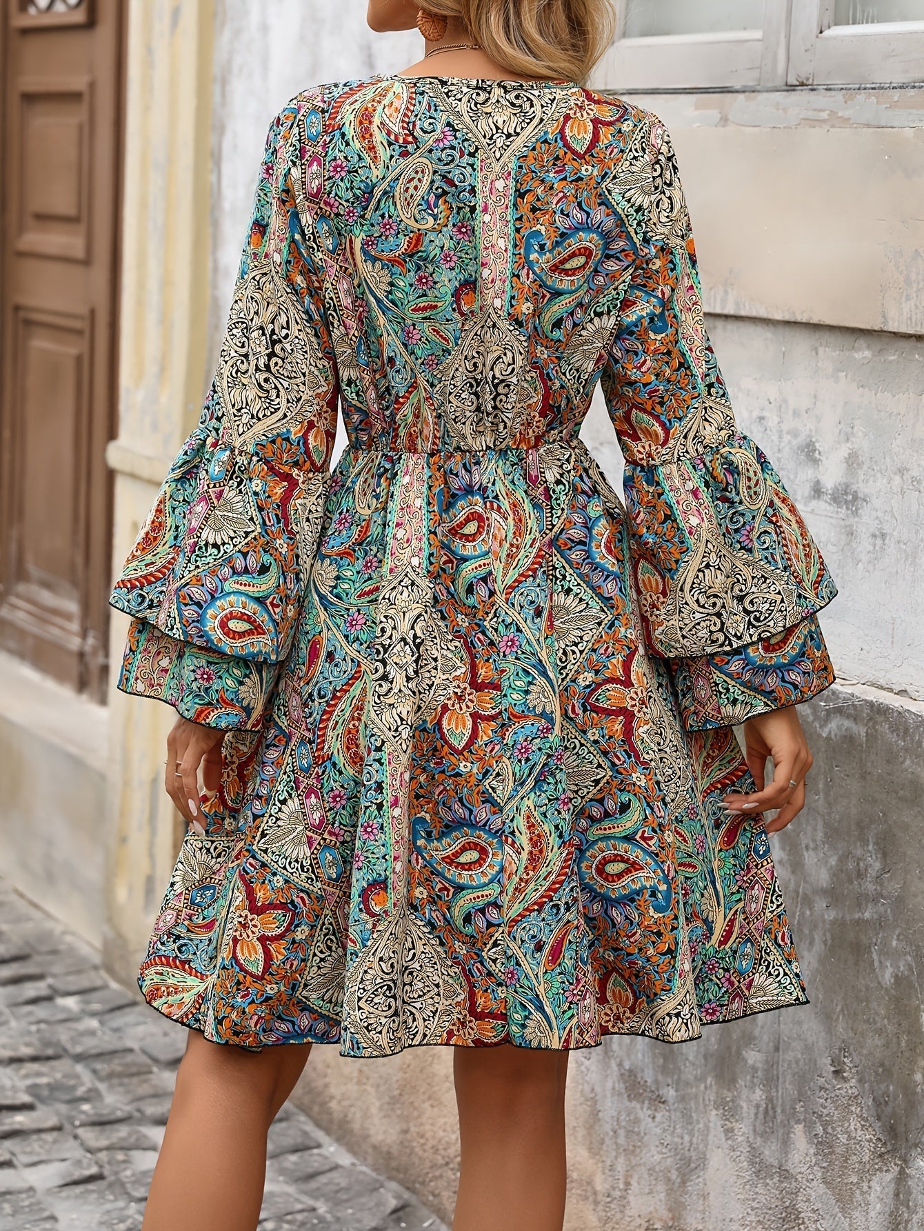 Abito Paisley da donna - Abito estivo con scollatura a V e maniche a strati