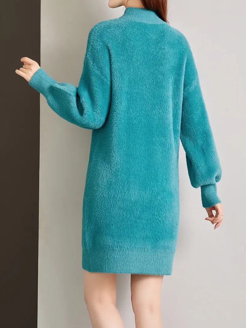 Abito in maglia a maniche lunghe inverno, Elegante abito in maglia a collo tondo