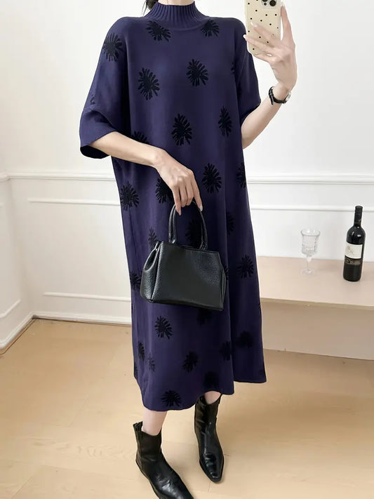 Abito viola da donna - Moda autunnale in poliestere, stile francese