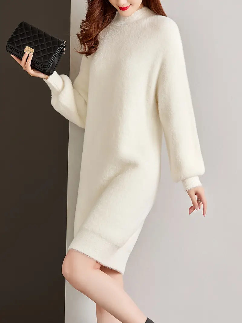 Abito in maglia a maniche lunghe inverno, Elegante abito in maglia a collo tondo