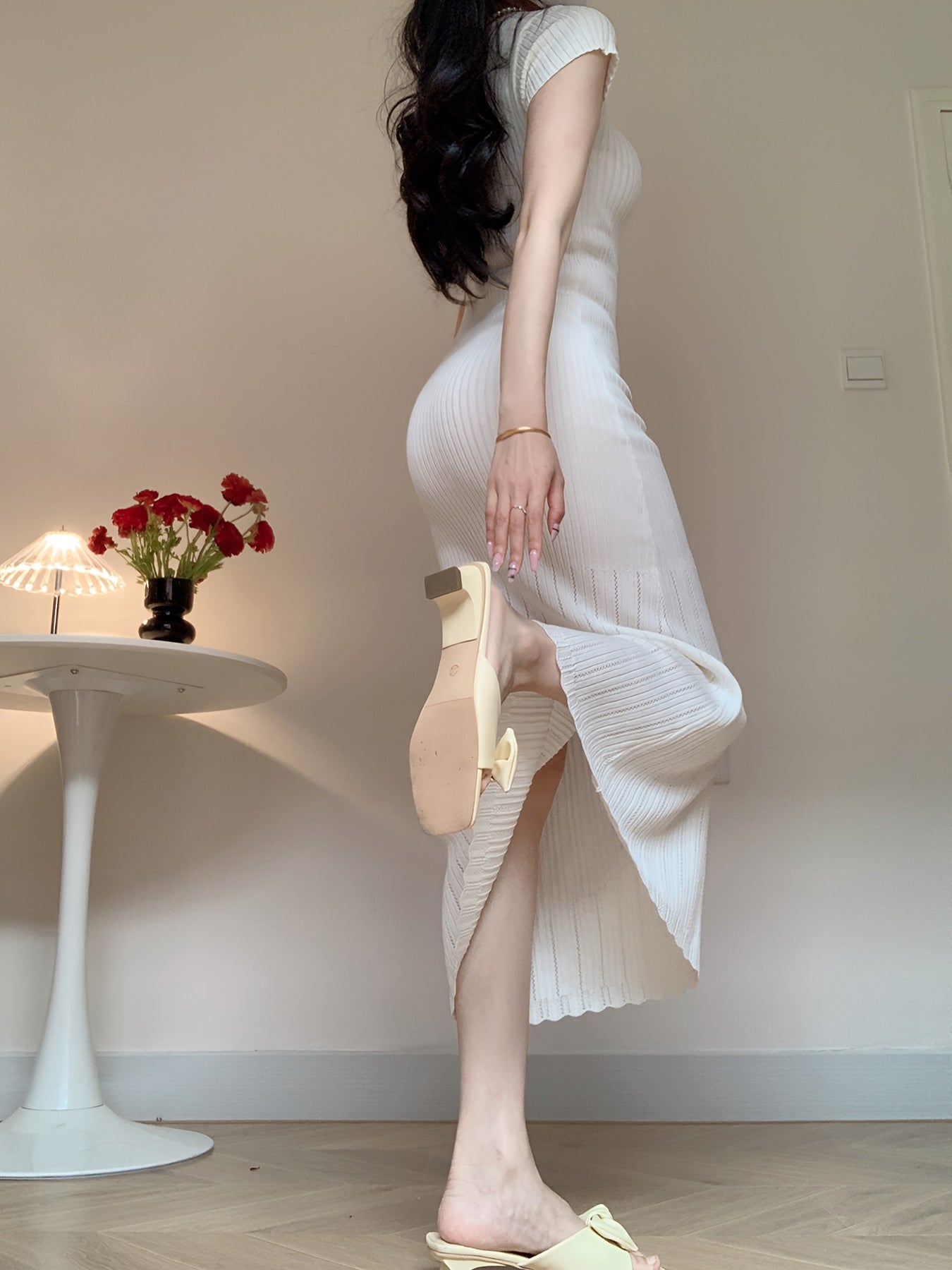 Abito estivo Scollo quadrato Linea A manica corta Elegante e arioso