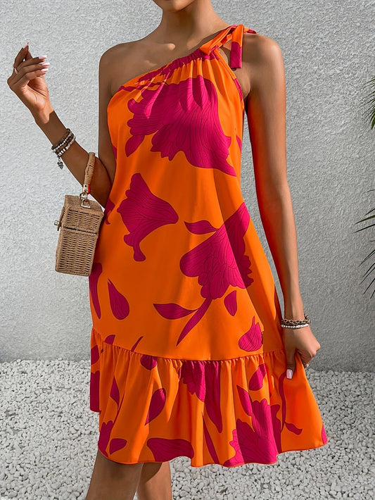 Abito estivo da donna - Abito floreale off-the-shoulder con orlo a balze