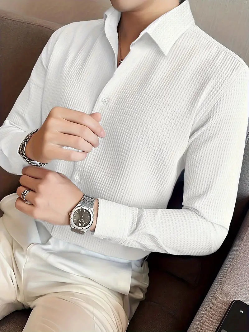 Lorenzo | Camicia da Uomo in Tessuto Waffle a Maniche Lunghe