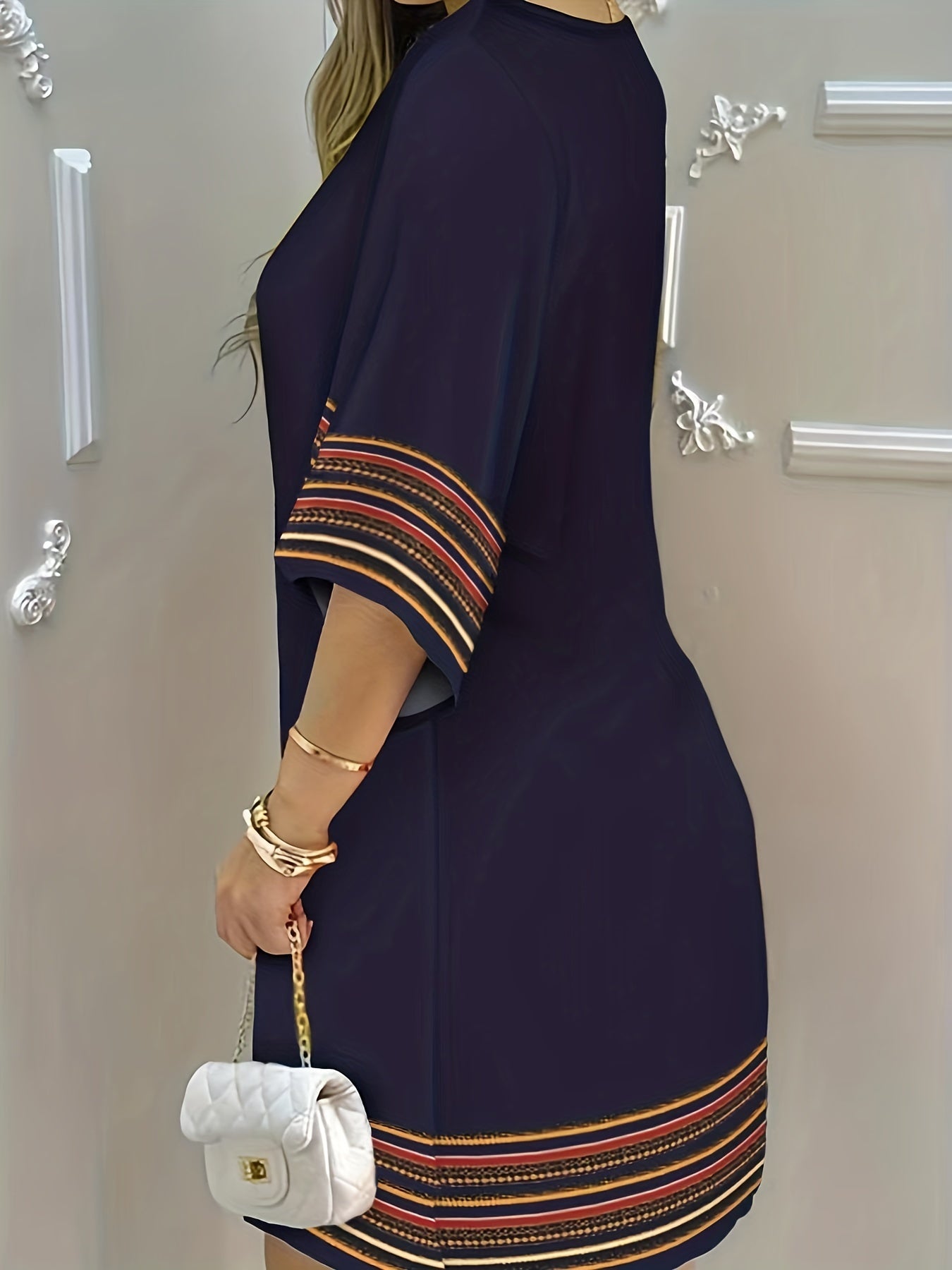 Abito da donna con stampa floreale pavone - Boho mezza manica, primavera e estate