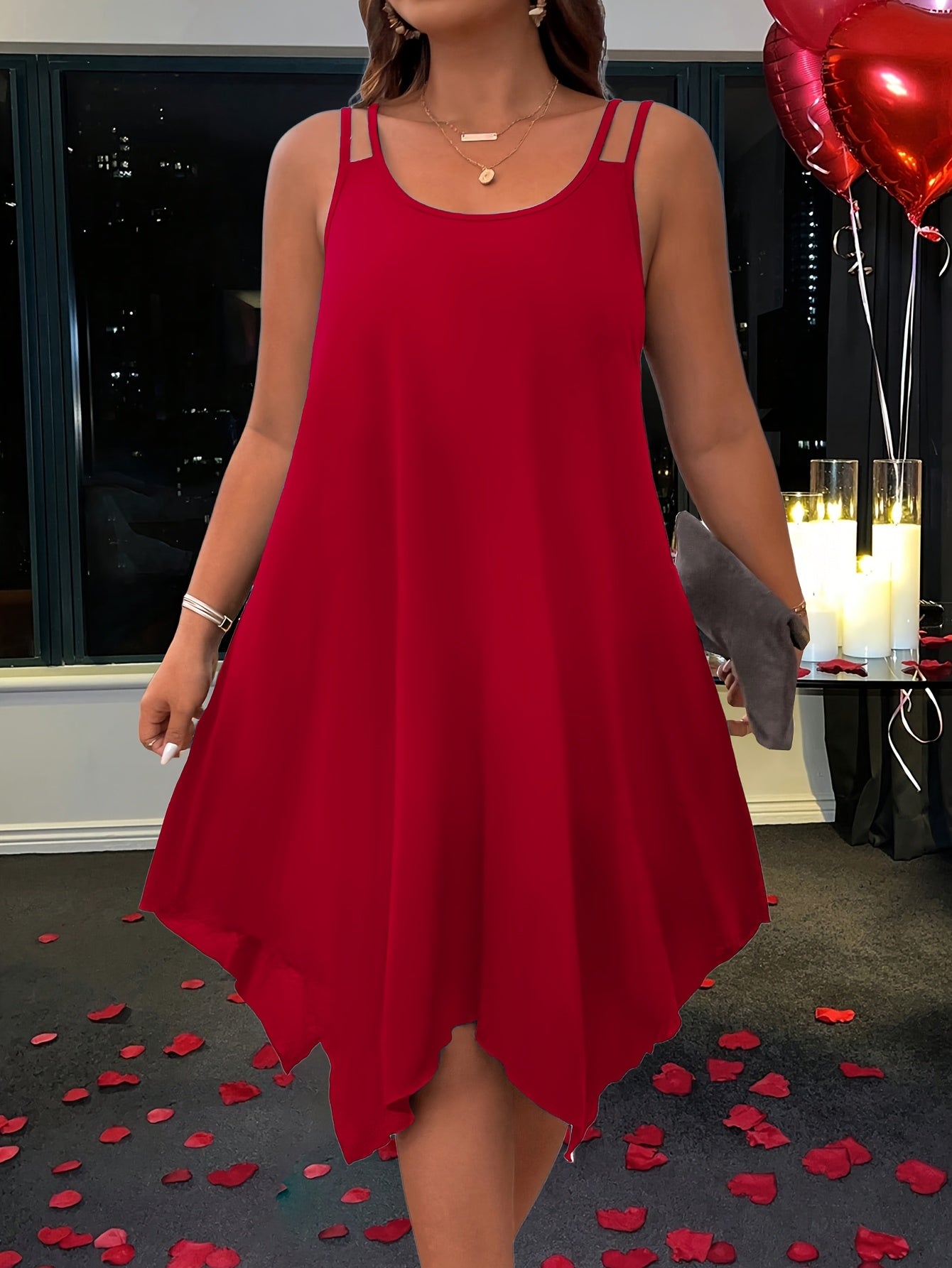 Abito estivo plus size da donna - Abito casual senza maniche con orlo asimmetrico