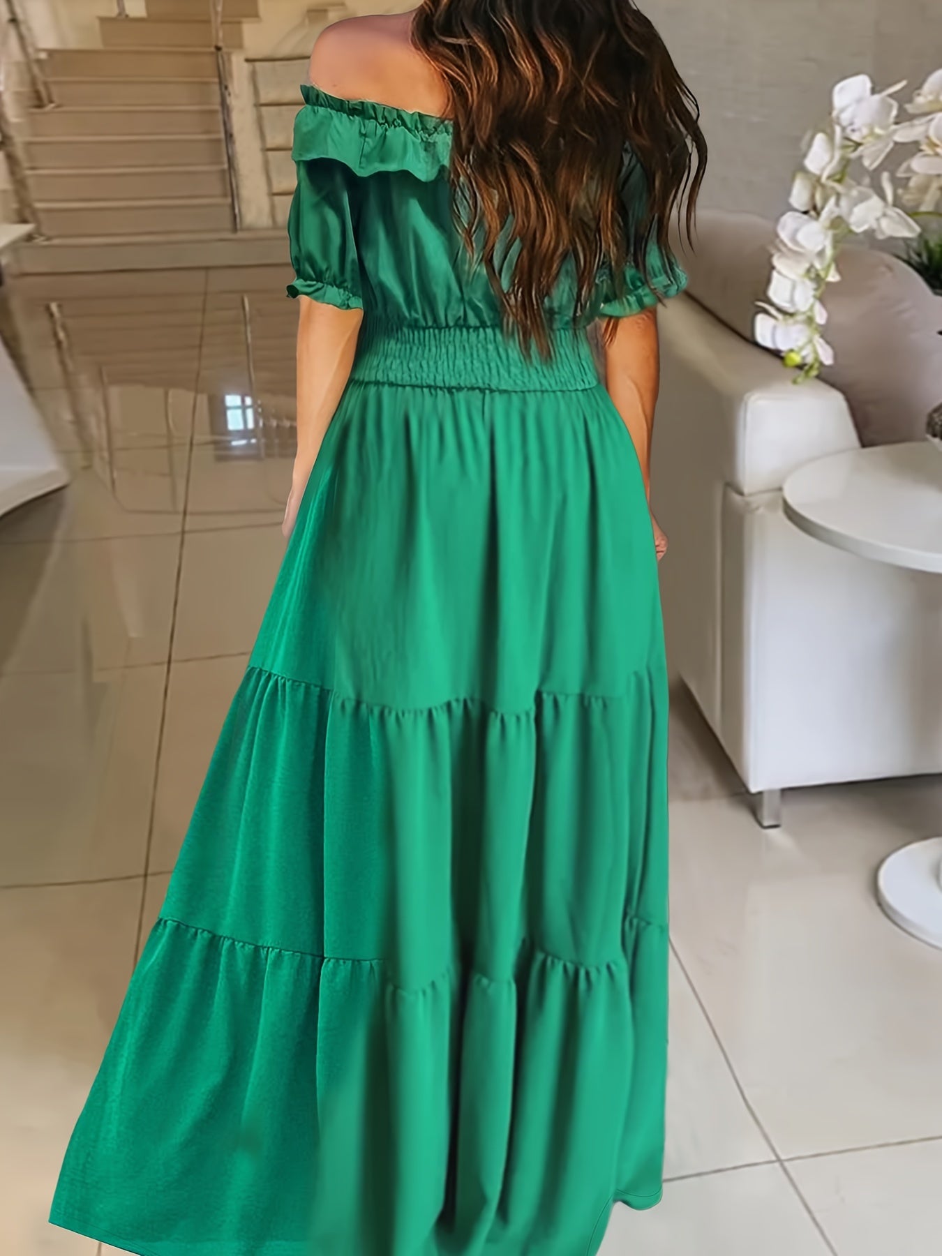 Abito estivo senza spalle Maxi abito elegante con balze Vestibilità ampia