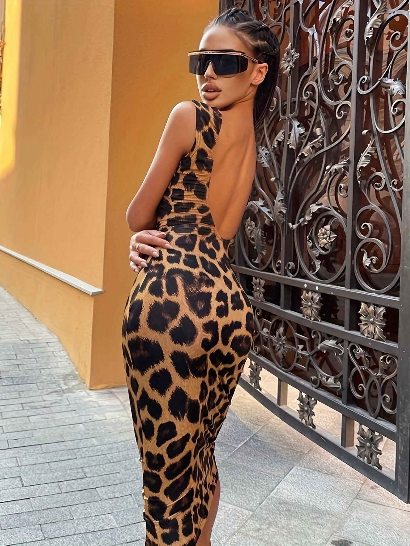 Abito bodycon leopardato - senza schienale, vestibilità skinny in stile gotico