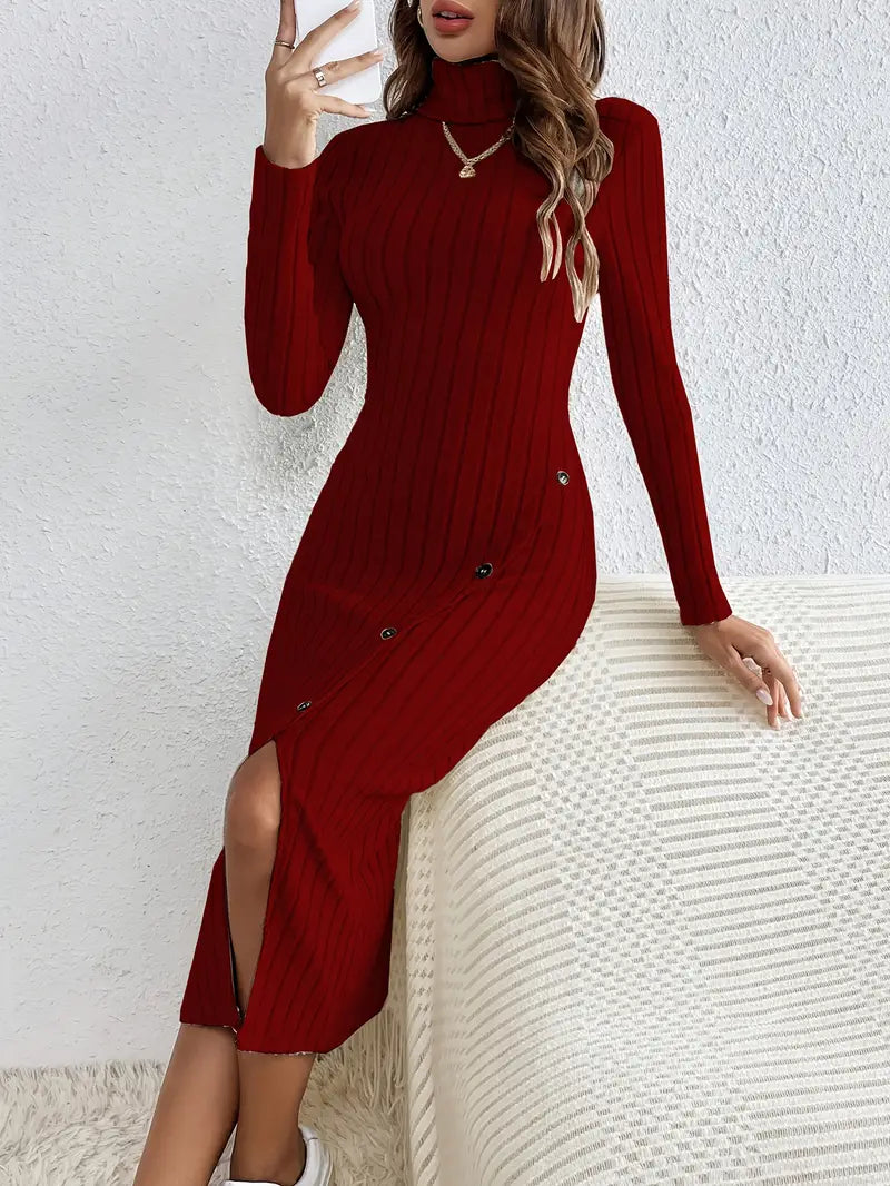 Abito senza tempo, elegante e senza sforzo, con scollatura alta e chiusura a cerniera