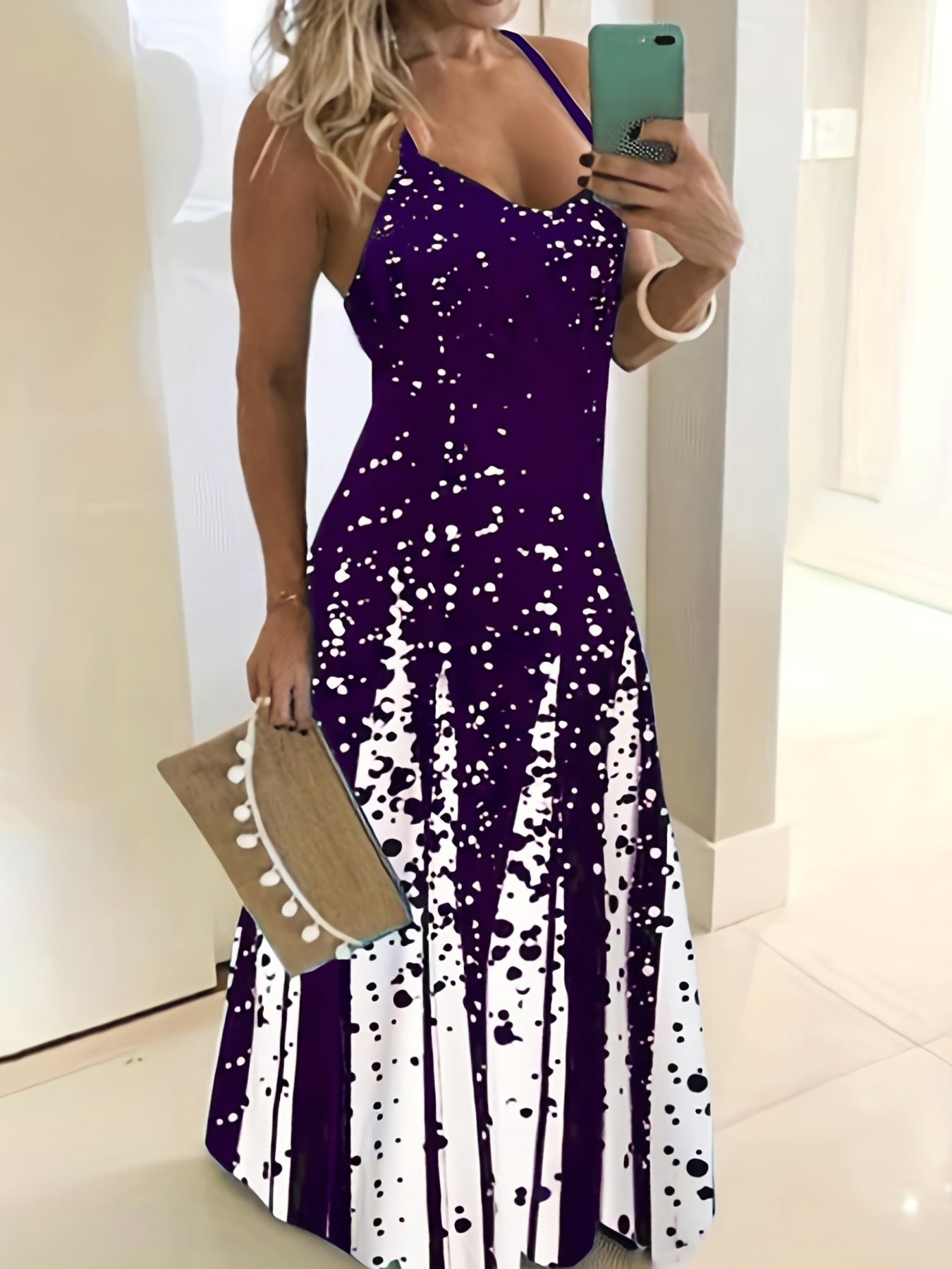 Maxi abito a blocchi di colore - Abito estivo senza maniche con scollo a V