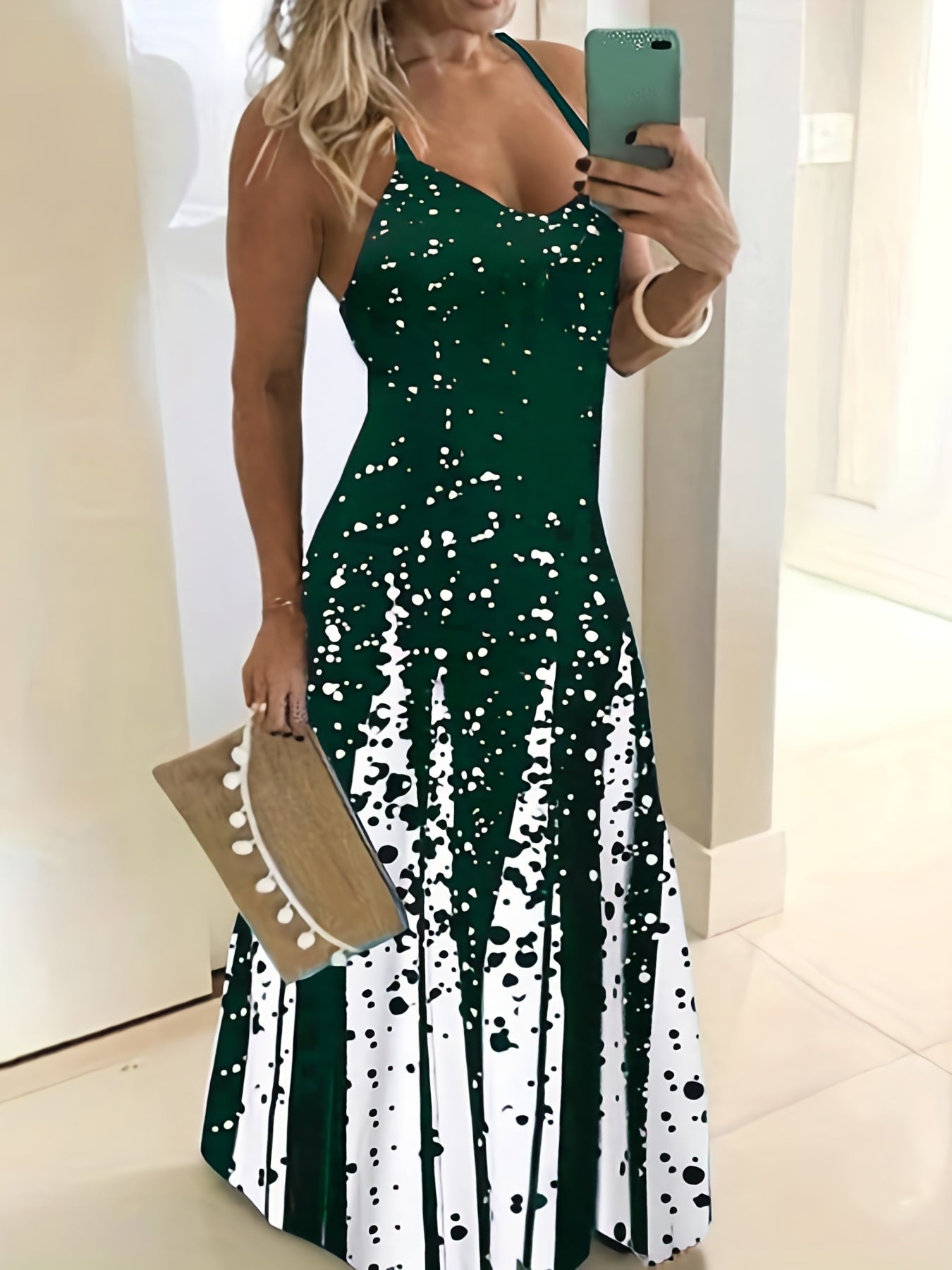 Maxi abito a blocchi di colore - Abito estivo senza maniche con scollo a V