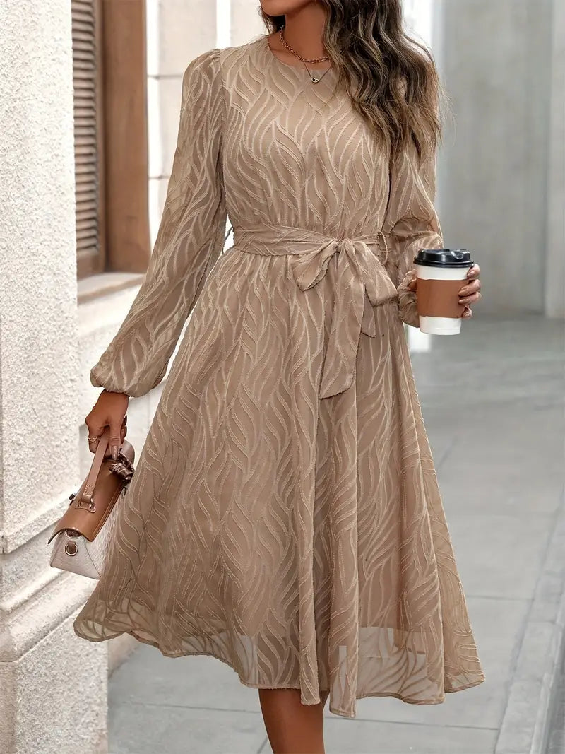 Modern Boho Vibes Belted Lantern Sleeve Abito casual e ampio